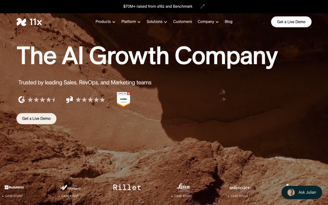 Screenshot of the 11x website