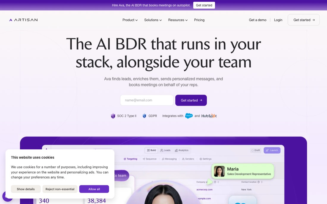 Screenshot of the Artisan website