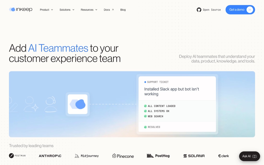 Screenshot of the Inkeep website
